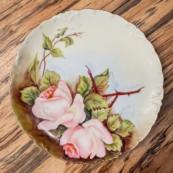 1891-1906, Vintage RC Rosenthal Versailles Bavaria Plate, Roses and Thorns, 7” - Picture 1 of 8
